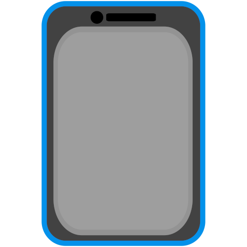  a grey phone with a light grey screen and a blue case 